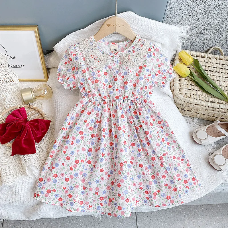 Summer Kids Princess Dress For Girl Short Sleeve Lace Collar Floral Children Party Dress Casual Korean Toddler Baby Costume 
Summer Kids Princess Dress For Girl Short Sleeve Lace Collar Floral Children Party Dress Casual Korean Toddler Baby Costume