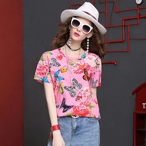 Short sleeve T-shirt women's 2021 summer dress new fashion versatile printed round neck Western Style Fancy T-shirt summer
Short sleeve T-shirt women's 2021 summer dress new fashion versatile printed round neck Western Style Fancy T-shirt summer