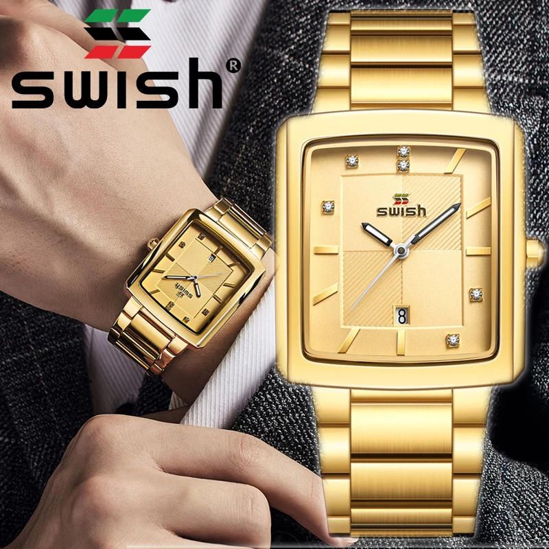 SWISH Fashion Business Men Quartz Watch Rectangle Gold Watches Waterproof Staineless Steel Wristwatch Male Sports Clocks 2021
SWISH Fashion Business Men Quartz Watch Rectangle Gold Watches Waterproof Staineless Steel Wristwatch Male Sports Clocks 2021