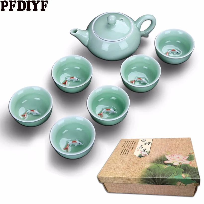 Chinese Kung Fu Tea Set Include 6 cups 1 tea pot Porcelain Celadon Fish Teacup Set Teapot Drinkware Oolong Tea Kung Fu Tea Set
Chinese Kung Fu Tea Set Include 6 cups 1 tea pot Porcelain Celadon Fish Teacup Set Teapot Drinkware Oolong Tea Kung Fu Tea Set