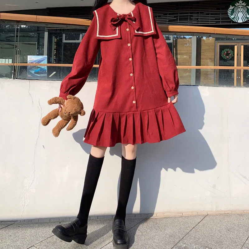 Winter 2021 New Japanese Preppy Style Women Dress All-Match Stitching Kawaii Cosplay Costume Long Sleeve Sweet Student Dress 
Winter 2021 New Japanese Preppy Style Women Dress All-Match Stitching Kawaii Cosplay Costume Long Sleeve Sweet Student Dress