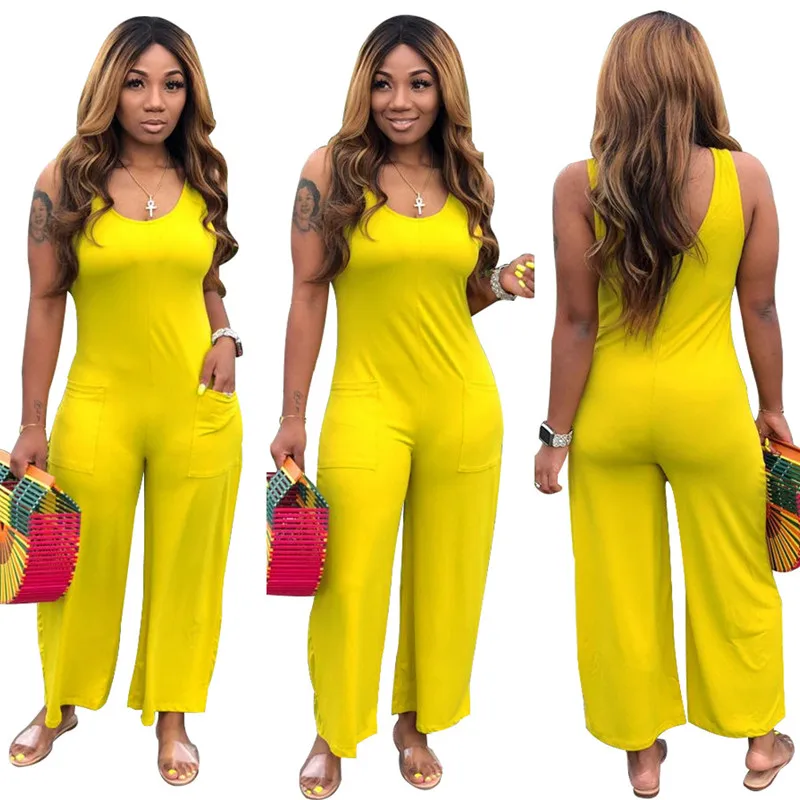European sexy solid color loose Jumpsuit fashion casual o-neck sleeveless women's wide leg pants 
European sexy solid color loose Jumpsuit fashion casual o-neck sleeveless women's wide leg pants