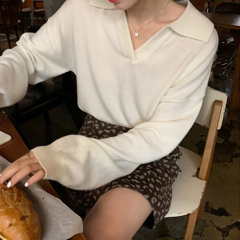 DSTWJMX Korean Fashion Women Long Sleeve Polo Collar Loose Knitted Sweater Solid Pullovers Thick Warm Oversized Sweaters 2021
DSTWJMX Korean Fashion Women Long Sleeve Polo Collar Loose Knitted Sweater Solid Pullovers Thick Warm Oversized Sweaters 2021