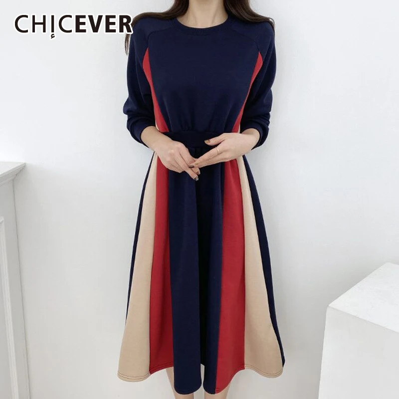 CHICEVER Korean Dress For Women O Neck Long Sleeve High Waist Patchwork Hit Color Oversized Loose Mid Dresses Female 2021 New
CHICEVER Korean Dress For Women O Neck Long Sleeve High Waist Patchwork Hit Color Oversized Loose Mid Dresses Female 2021 New