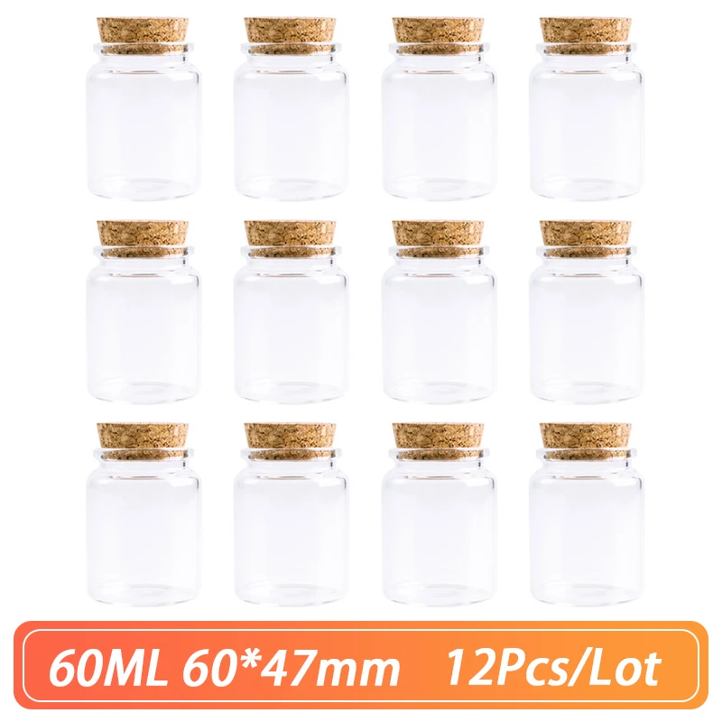 

60*47mm 60ml Cork Glass Bottle Stopper Spicy Storage Jar Bottle Containers storage Jars Vials Glass Spice DIY Craft 6pcs/Lot