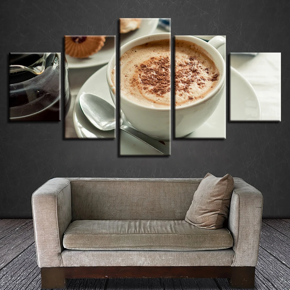 Framework Painting HD Printed Modern 5 Panel Coffee For Living Room Wall Art Modular Poster Home Decoration Canvas Pictures | Дом и сад