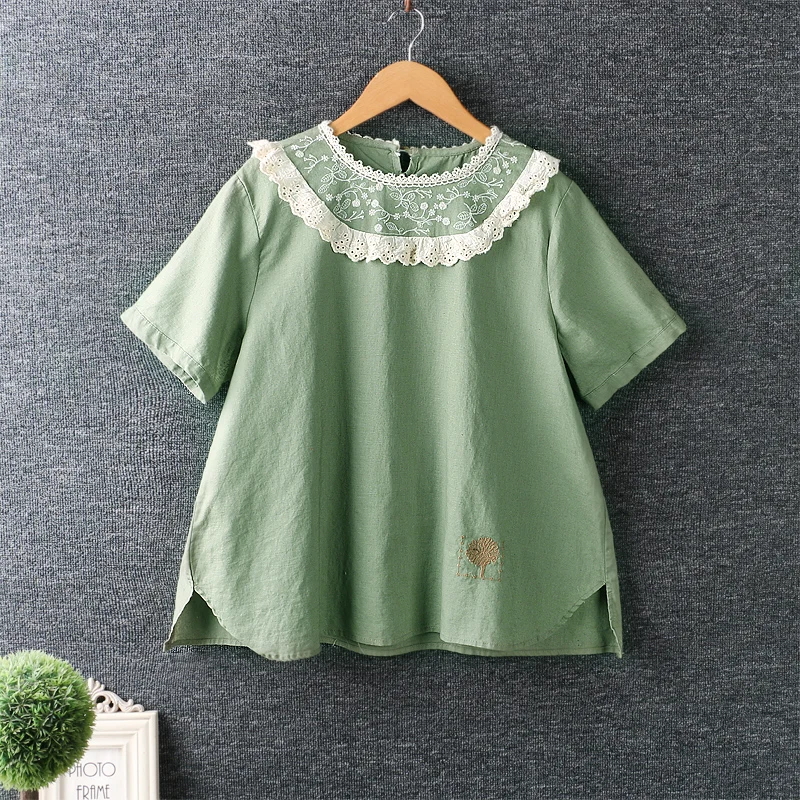 Summer new women's small fresh round neck embroidery cotton pullover Shirt Short Sleeve casual Shirt N921-12
Summer new women's small fresh round neck embroidery cotton pullover Shirt Short Sleeve casual Shirt N921-12