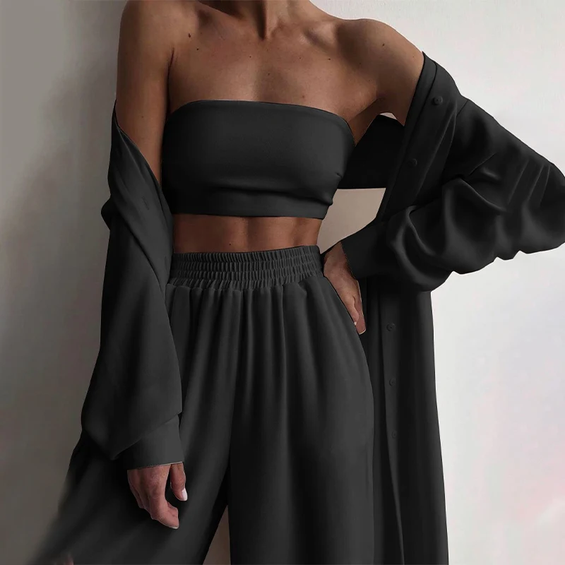 Spring Soft Women Three Piece Set Fashion Wrap Cardigan Tops And High Waist Pants Suit Female Casual Simple Tracksuits Homewear
Spring Soft Women Three Piece Set Fashion Wrap Cardigan Tops And High Waist Pants Suit Female Casual Simple Tracksuits Homewear