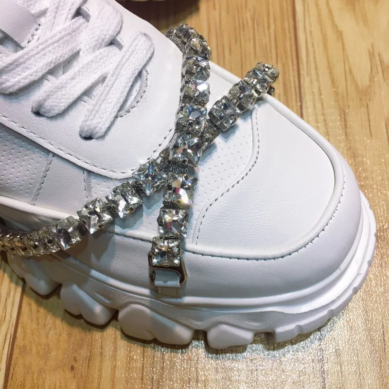 Brand 100% Real Leather Flat Platform Shoes Women Lace Up Rhinestones White Sneakers Street Height Increasing Casual Shoes
Brand 100% Real Leather Flat Platform Shoes Women Lace Up Rhinestones White Sneakers Street Height Increasing Casual Shoes