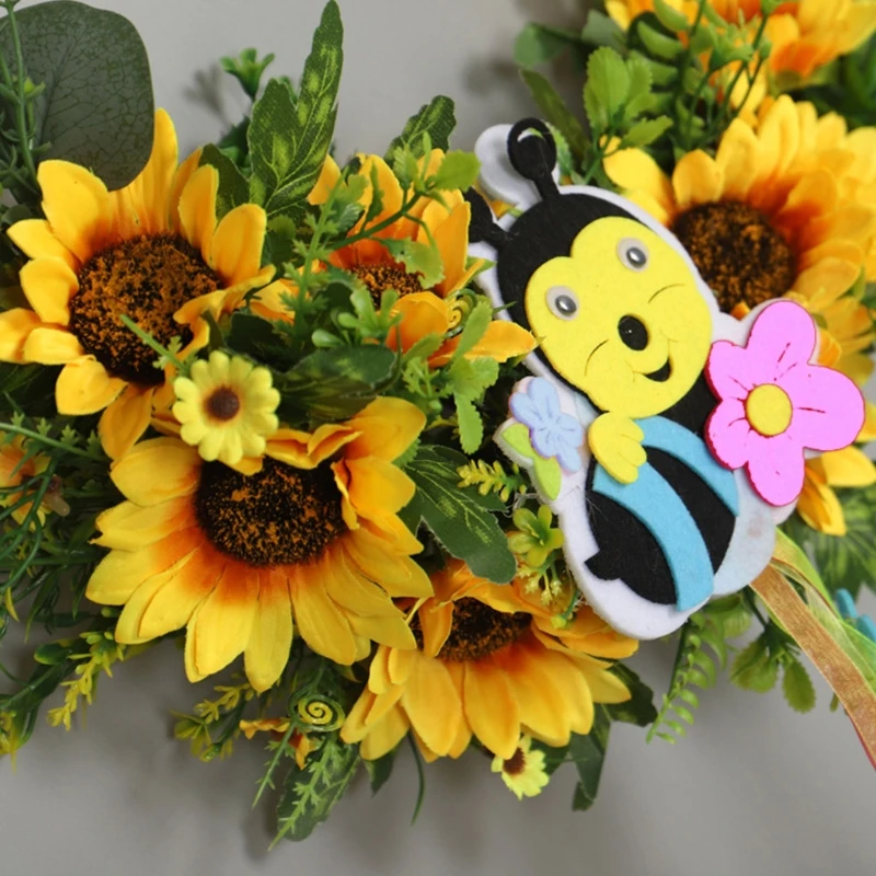 Artificial Simulation Yellow Spring Metal Bee Sunflower Wreath Garland,World Bee Day Handmade Hanging Garden Countryside Front O
Artificial Simulation Yellow Spring Metal Bee Sunflower Wreath Garland,World Bee Day Handmade Hanging Garden Countryside Front O