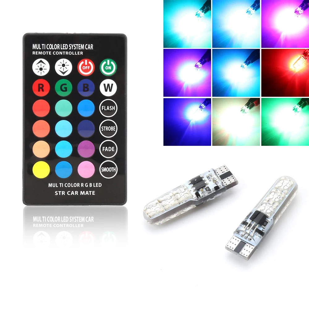 2 pieces RGB T10 W5W Led Car Clearance Lights SMD RGB T10 LED 194 168 Bulb Remote Width Interior Lighting Source T10 Car Styling
2 pieces RGB T10 W5W Led Car Clearance Lights SMD RGB T10 LED 194 168 Bulb Remote Width Interior Lighting Source T10 Car Styling