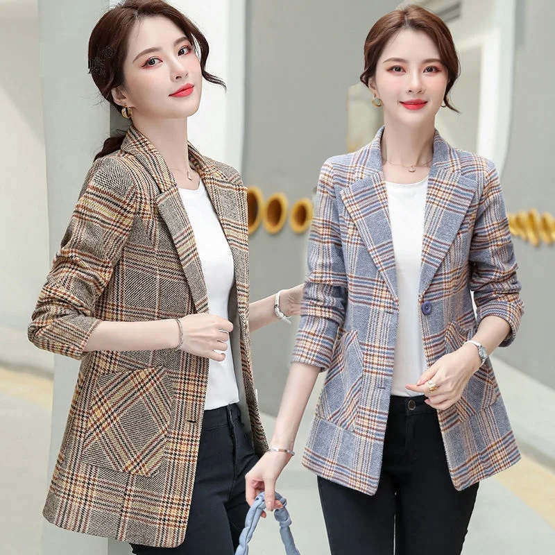 Blazer Coat Women's Spring Autumn Jacket Korean Short Plaid Slim Woolen Suit Jacket Plus size Single-breasted Female Outwear Top
Blazer Coat Women's Spring Autumn Jacket Korean Short Plaid Slim Woolen Suit Jacket Plus size Single-breasted Female Outwear Top