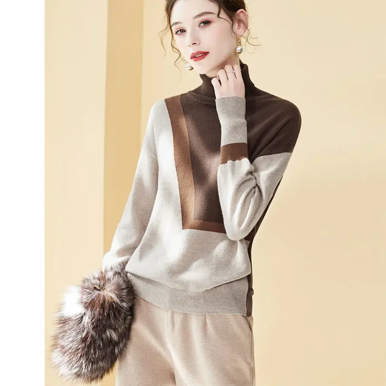 Sweater women's turtleneck Pullover fashion color matching thin bottomed sweater with top on the inside and outside
Sweater women's turtleneck Pullover fashion color matching thin bottomed sweater with top on the inside and outside