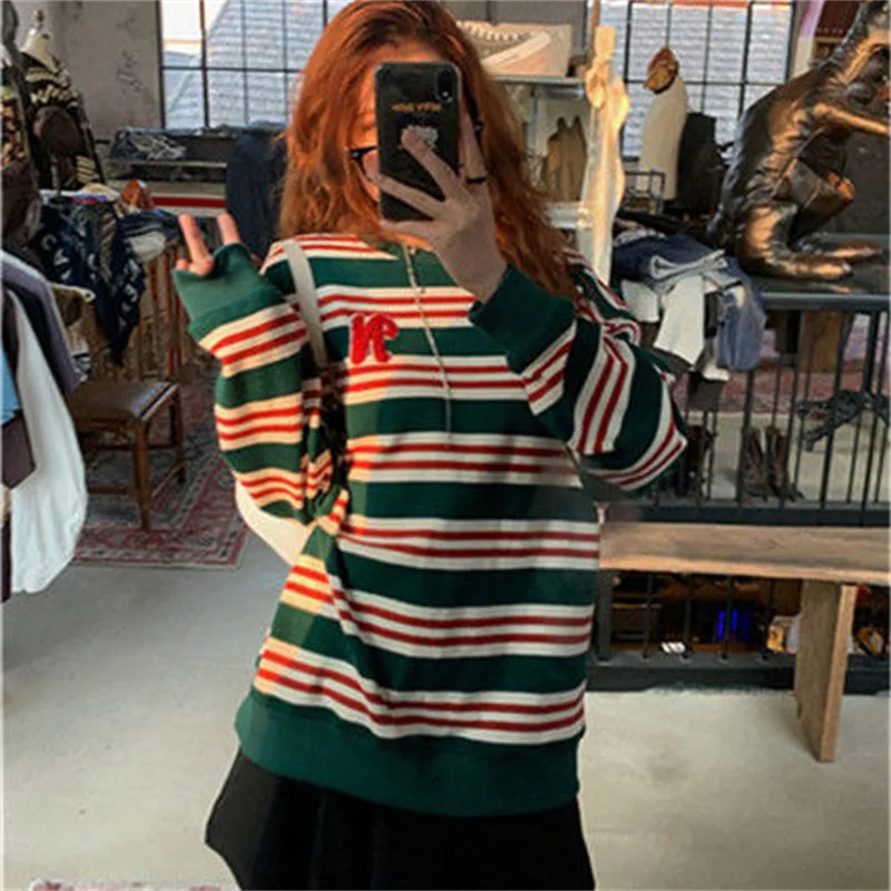 Retro Hit Color Striped Sweater Women Spring And Autumn Tide Ins Long-Sleeved Loose Casual Wild Round Neck T-Shirt Winter Top
Retro Hit Color Striped Sweater Women Spring And Autumn Tide Ins Long-Sleeved Loose Casual Wild Round Neck T-Shirt Winter Top