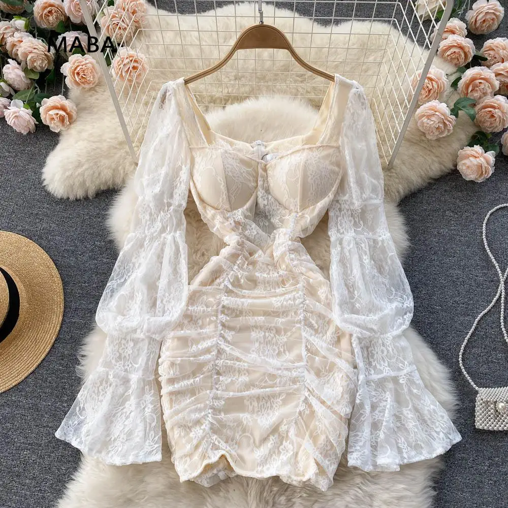 Lace Bodycon Dress Spring Autumn Women Square Collar Lantern Sleeve Folds Sexy Mini Lace Party Fairy Dress Vestidos Robes 2022
Lace Bodycon Dress Spring Autumn Women Square Collar Lantern Sleeve Folds Sexy Mini Lace Party Fairy Dress Vestidos Robes 2022
