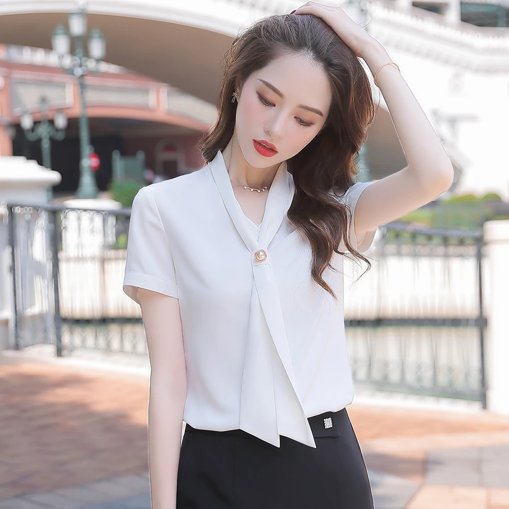 White Green Tie Collar Short Sleeve Office Tops Blouse Women Plus Size 4XL 5XL Formal Ladies Female Silk Shirt
White Green Tie Collar Short Sleeve Office Tops Blouse Women Plus Size 4XL 5XL Formal Ladies Female Silk Shirt