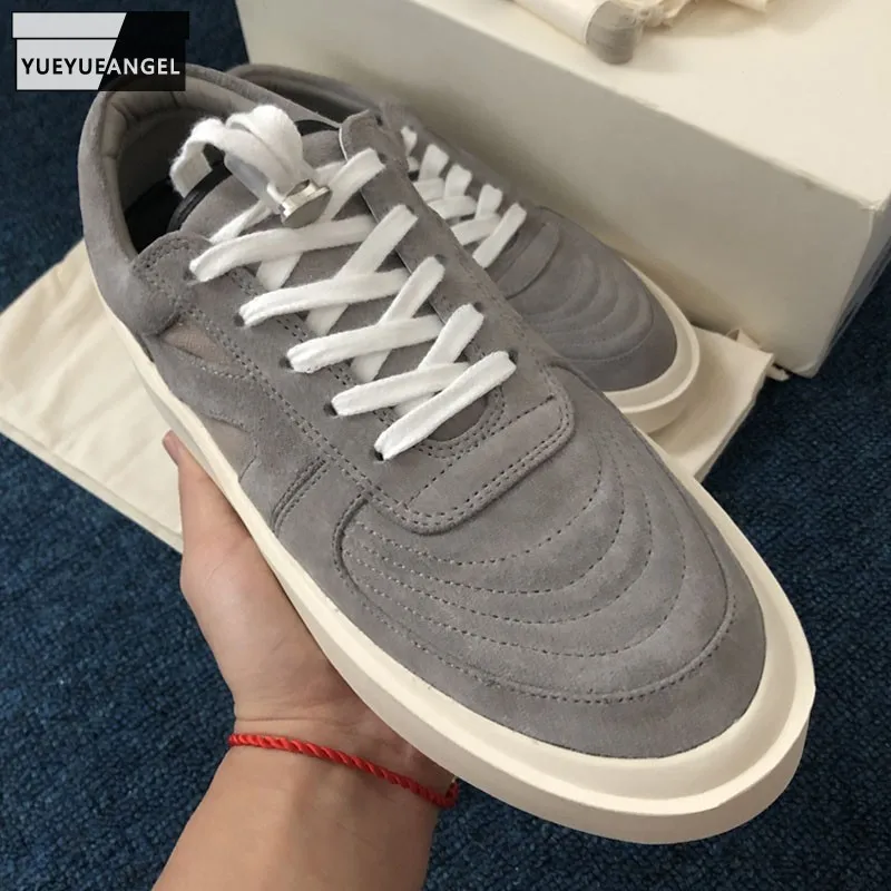 

High Street Mens Lace Up Casual Thick Platform Shoes Brand Low Cut Suede Leather Skateboard Sneakers Outside Joggers Trainers