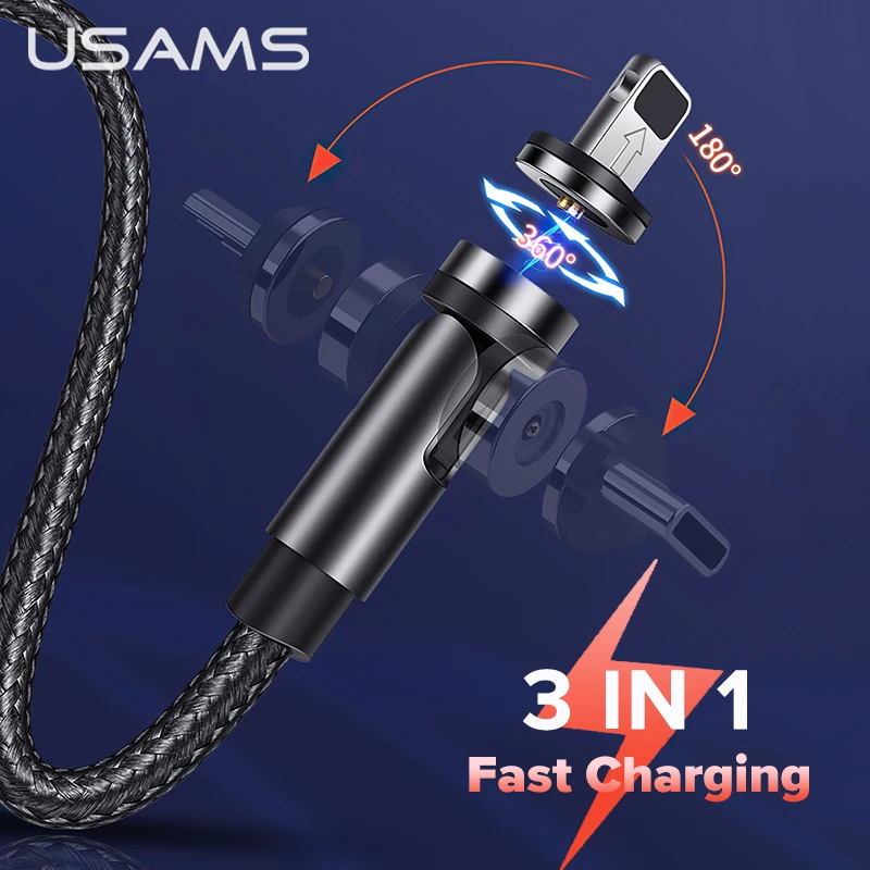 Магнитный зарядный кабель USAMS Usb Type C Lightning магнитный для быстрой зарядки провод