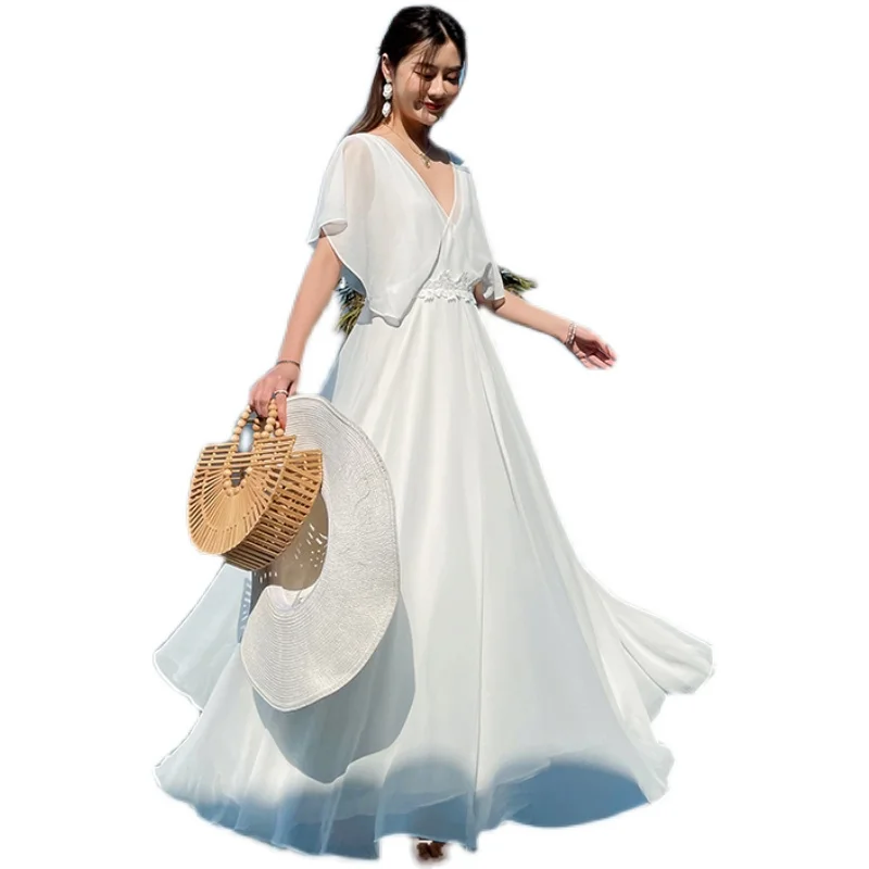Make white dress summer dust long super fairy chiffon elegant temperament full-skirted dress v-neck dress
Make white dress summer dust long super fairy chiffon elegant temperament full-skirted dress v-neck dress