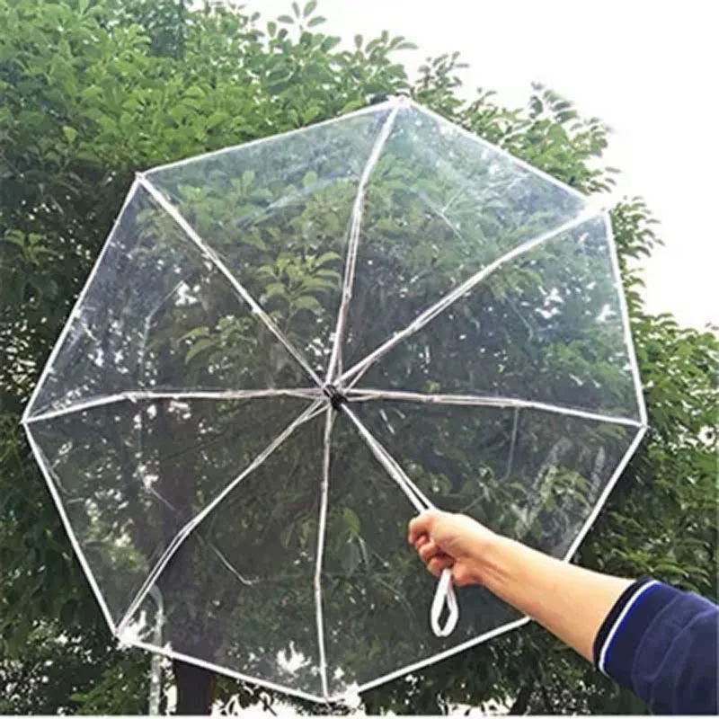 Прозрачный автоматический зонт от дождя черный складной с 8 ребрами защитой