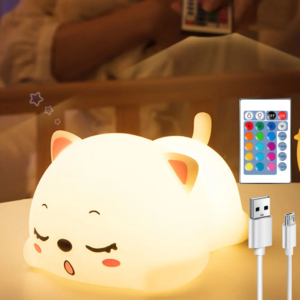 LED Cute Cat Night Light Animal Pat Colorful Silicone Lamp Child Bedroom Bedside Lamp Ambient Light Festival Creativity gift
LED Cute Cat Night Light Animal Pat Colorful Silicone Lamp Child Bedroom Bedside Lamp Ambient Light Festival Creativity gift