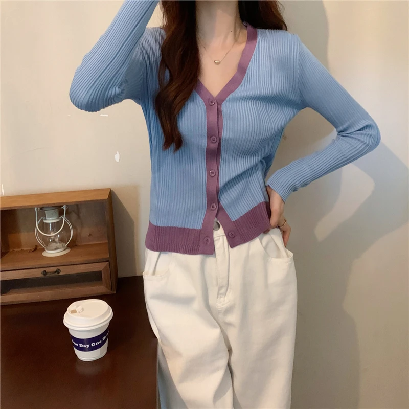 Cardigan Femme Knitted V-Neck Sweater Women Long Sleeve Color Contrast Pull Femme Autumn Winter Tricot Open Stitch Jersey Mujer
Cardigan Femme Knitted V-Neck Sweater Women Long Sleeve Color Contrast Pull Femme Autumn Winter Tricot Open Stitch Jersey Mujer