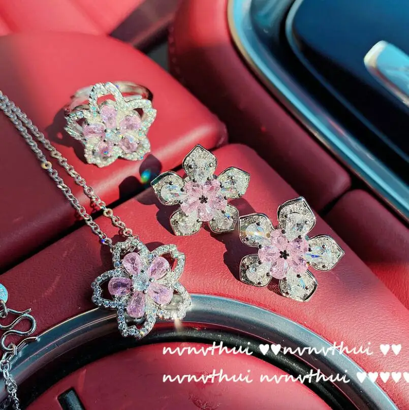 Cherry Blossoms Pink Crystal Solid 925 Silver Jewelry Sets For Women Luxury Wedding Banquet Pendant/Necklace/Earrings/Rings
Cherry Blossoms Pink Crystal Solid 925 Silver Jewelry Sets For Women Luxury Wedding Banquet Pendant/Necklace/Earrings/Rings