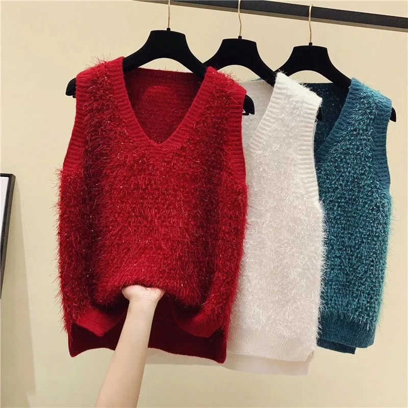 V-neck Sleeveless Solid Sweater Vest Women Loose Bright Silk Tassel Side Slits Simple Style Knitted Clothes Female Tops
V-neck Sleeveless Solid Sweater Vest Women Loose Bright Silk Tassel Side Slits Simple Style Knitted Clothes Female Tops