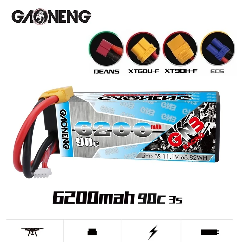 Rechargeable battery GAONENG GNB 11.1v 6200mAh 90C/180C For RC Car Racing Spare Parts With Shell Upgrade LiHV 3S Battery
Rechargeable battery GAONENG GNB 11.1v 6200mAh 90C/180C For RC Car Racing Spare Parts With Shell Upgrade LiHV 3S Battery