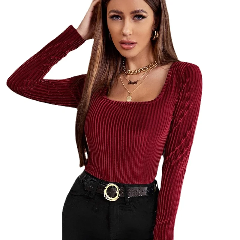 2021 autumn hedging square collar solid color long-sleeved slim temperament commuter T-shirt women
2021 autumn hedging square collar solid color long-sleeved slim temperament commuter T-shirt women