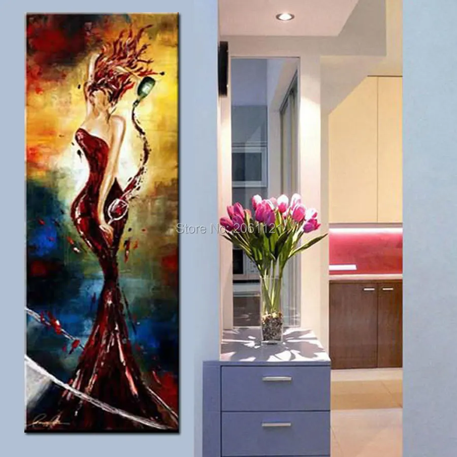 

handpainted oringinal bar porch office decorations oil painting elegant wine lady ideas pop modern sexy vertical wall canvas art
