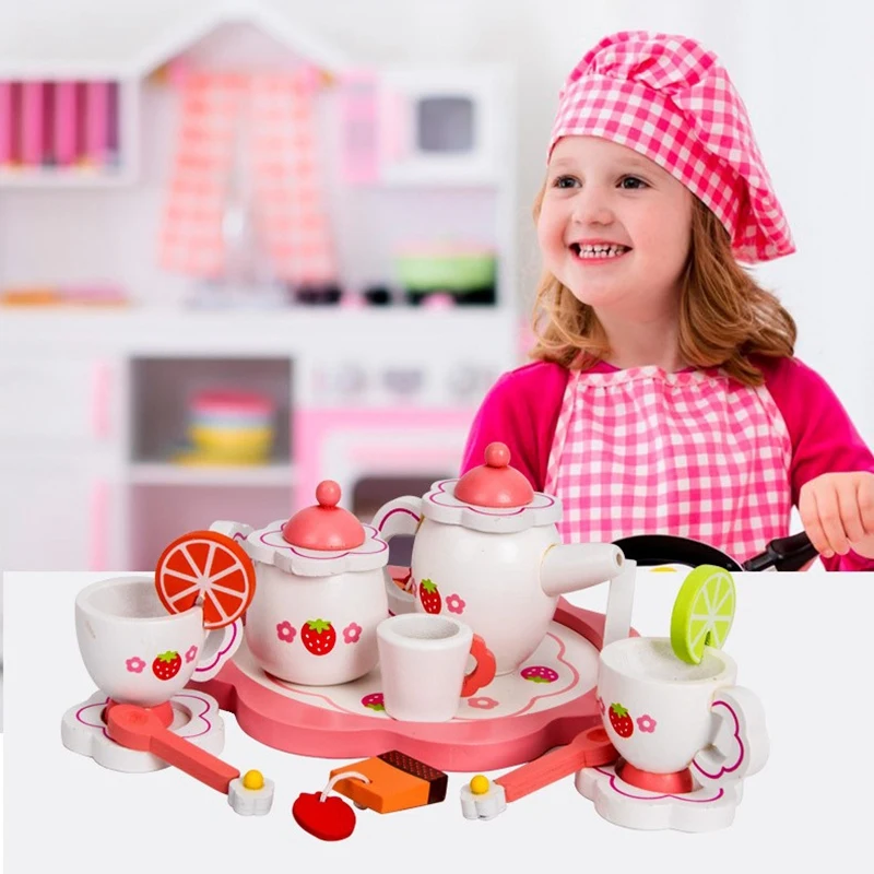 

Детские Чай вечерние ролевые игры детские деревянный набор для чая Чай набор игрушек Кухня столовых приборов столовые приборы, игровой наб...
