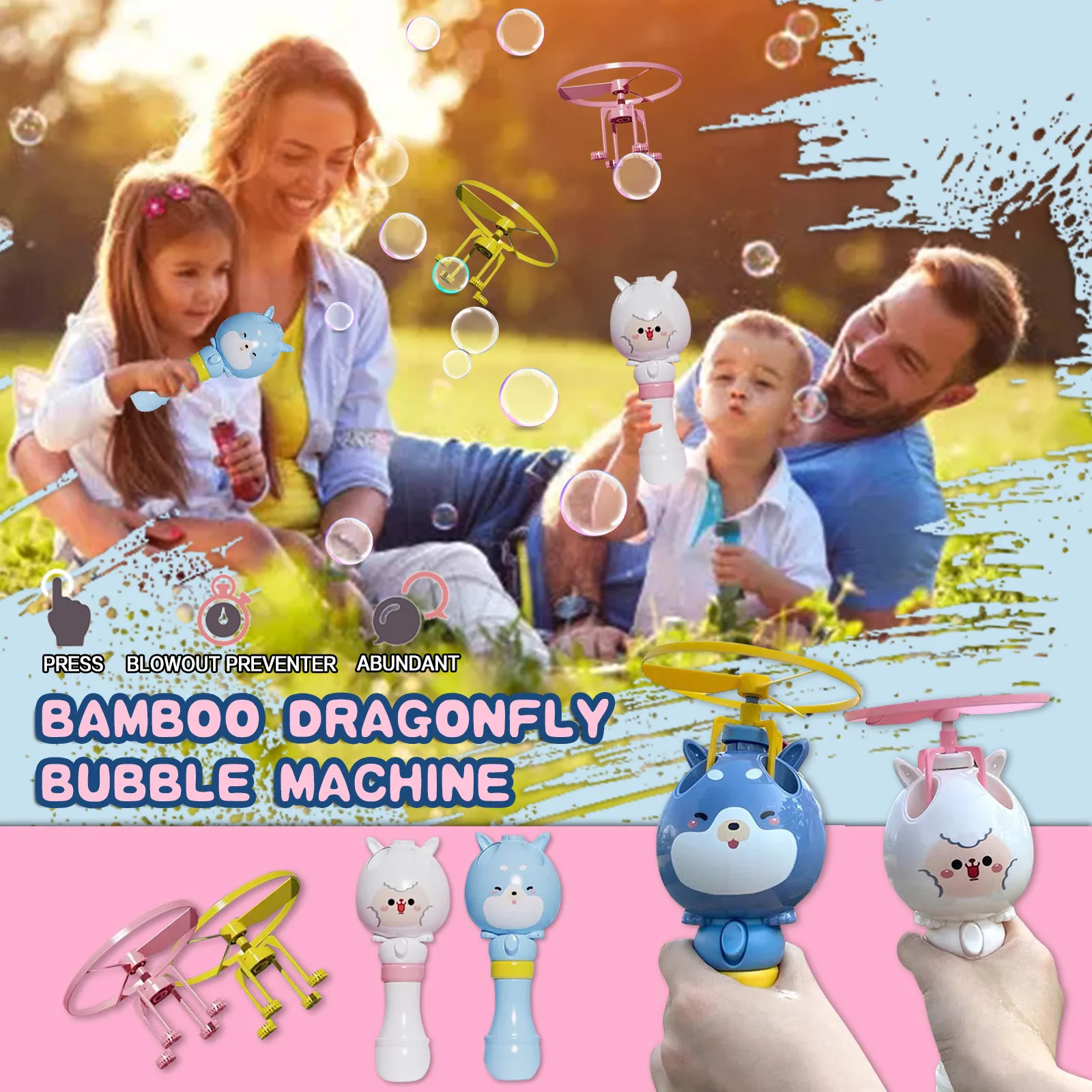 Children's Bubble Machine Toy Kawaii Sheep Wolf Cartoon Kid Bamboo Dragonfly Colorful Toy Propeller Flight Bubble Flying Toy
Children's Bubble Machine Toy Kawaii Sheep Wolf Cartoon Kid Bamboo Dragonfly Colorful Toy Propeller Flight Bubble Flying Toy