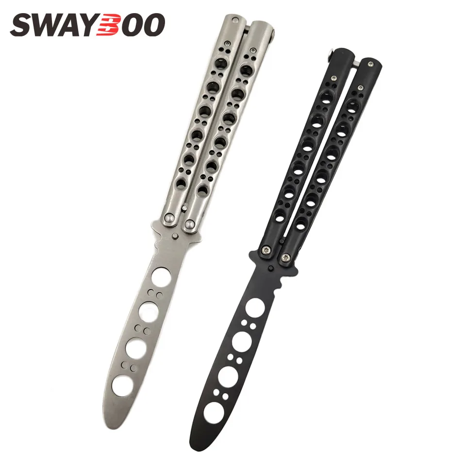 Swayboo Folding knife butterfly 440C Stainless Steel Black Practice Butterfly Training Knife Silver holes blade dropshiping
Swayboo Folding knife butterfly 440C Stainless Steel Black Practice Butterfly Training Knife Silver holes blade dropshiping