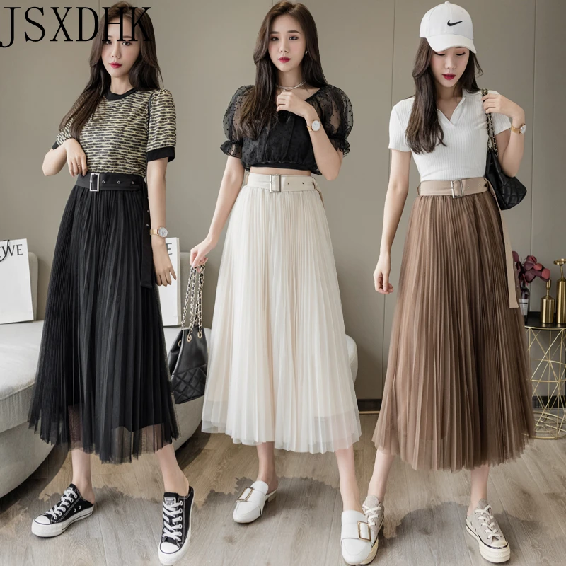 White Long Skirt Pleated Skirt Women Fashion 2021 Summer New Solid Belt Waist Tulle Mesh Elegant Ladies Long Skirt Female
White Long Skirt Pleated Skirt Women Fashion 2021 Summer New Solid Belt Waist Tulle Mesh Elegant Ladies Long Skirt Female