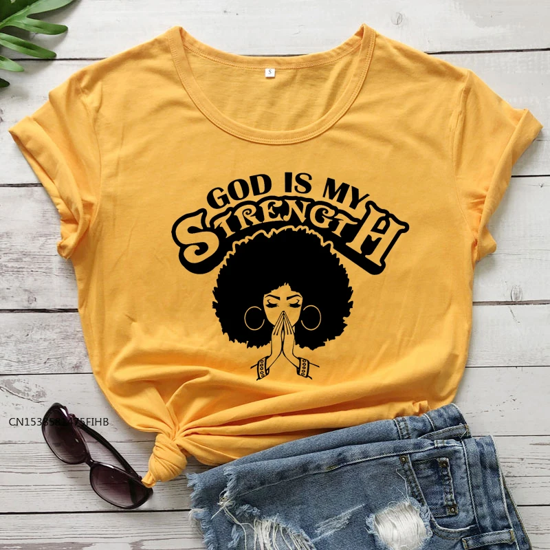 Футболка с надписью God Is My Strength модная футболка рисунком молитвы афро Женская