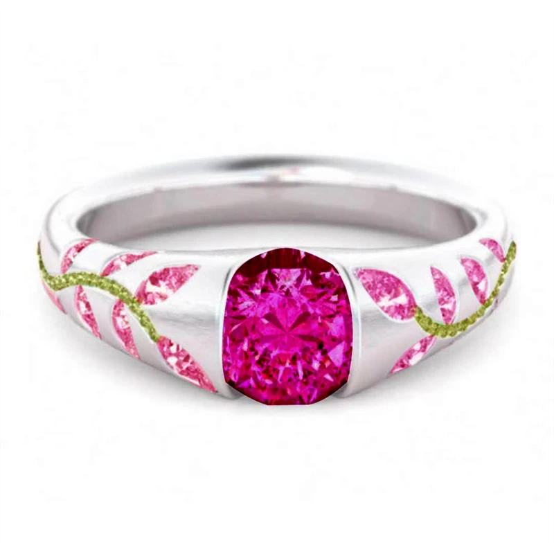 

Carofeez Romantic Red/Pink Crystal Rhinestones Rings For Women Accessories Jewelry Wedding Band Exquisite Leaves Women Rings