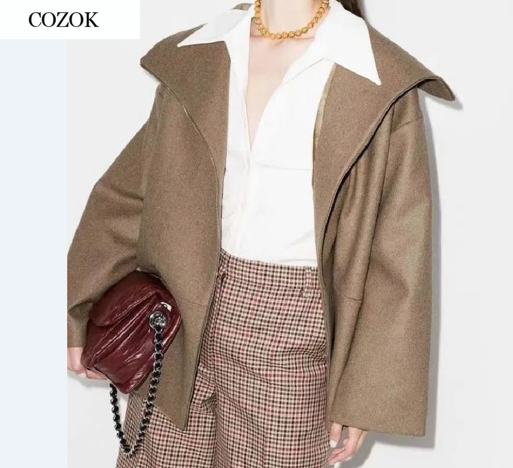 2021 Autumn Winter New Woman Wool Blend Jacket Long Sleeve Lapels Oversized Coat Lady High Quality British Loose Wool Coat
2021 Autumn Winter New Woman Wool Blend Jacket Long Sleeve Lapels Oversized Coat Lady High Quality British Loose Wool Coat