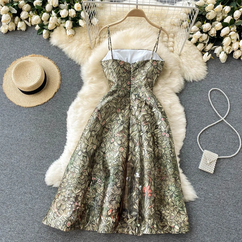 Summer Retro Fashion Floral Print Strapless Midi Ball Gown Party Dress for Women Elegant Spaghetti Strap Sexy Vacation Vestidos
Summer Retro Fashion Floral Print Strapless Midi Ball Gown Party Dress for Women Elegant Spaghetti Strap Sexy Vacation Vestidos