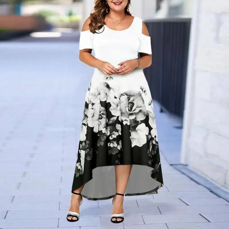 Женское летнее платье с круглым вырезом, коротким рукавом и цветочным принтом 
Женское летнее платье с круглым вырезом, коротким рукавом и цветочным принтом