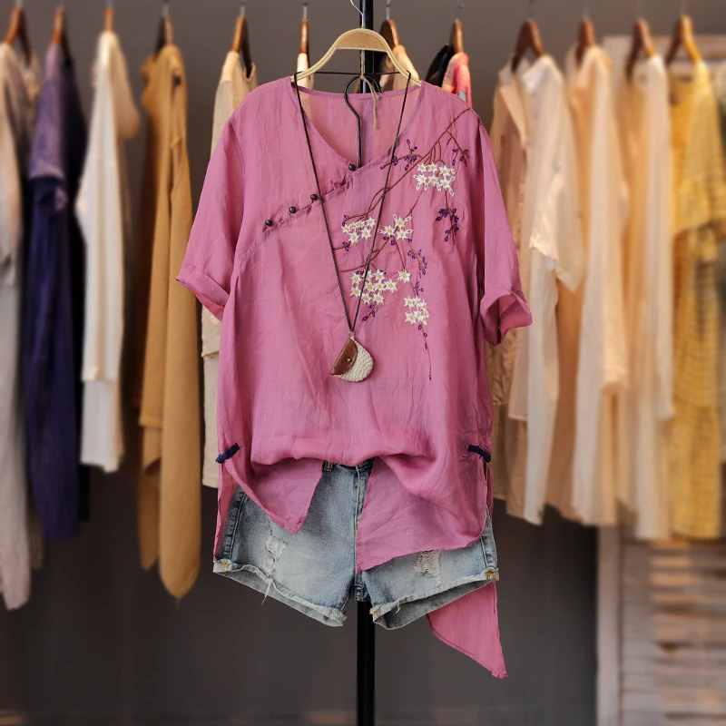 Summer New Women Loose Plus Size Natural Fabric Comfortable Breathable Thin Linen Red Pink V-neck Pullover Shirts/Blouses
Summer New Women Loose Plus Size Natural Fabric Comfortable Breathable Thin Linen Red Pink V-neck Pullover Shirts/Blouses