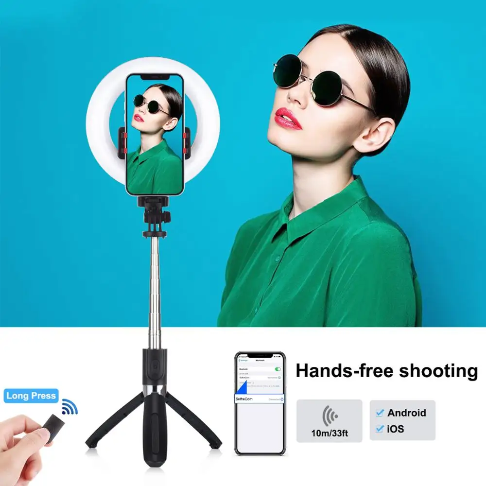 PULUZ 5.0 inch LED Selfie Ring Light with Tripod Stand Bluetooth Selfie Stick Live Broadcast YouTube Vlogging Phone Fill lamp
PULUZ 5.0 inch LED Selfie Ring Light with Tripod Stand Bluetooth Selfie Stick Live Broadcast YouTube Vlogging Phone Fill lamp