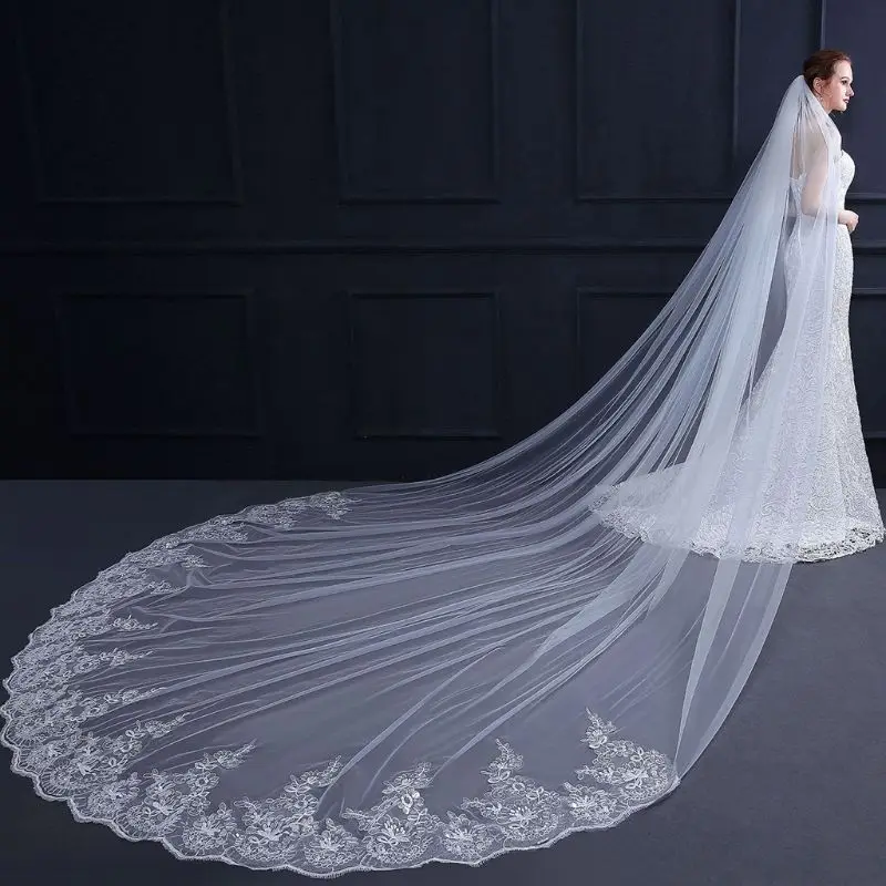 New 4M One-Layer Women Trailing Cathedral Long Wedding Veil Embroidered Floral Lace Applique Scalloped Trim Bridal Veil With
New 4M One-Layer Women Trailing Cathedral Long Wedding Veil Embroidered Floral Lace Applique Scalloped Trim Bridal Veil With