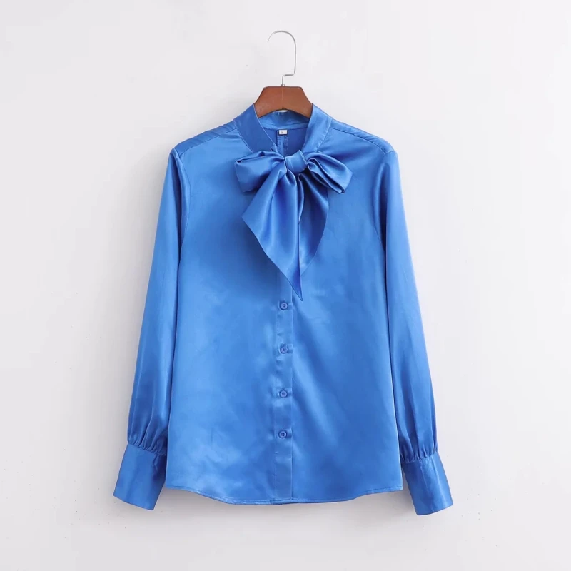 Женская атласная рубашка с воротником-стойкой, на шнуровке, с бантом, женская блузка с длинным рукавом, повседневные женские топы свободног... 
Женская атласная рубашка с воротником-стойкой, на шнуровке, с бантом, женская блузка с длинным рукавом, повседневные женские топы свободног...