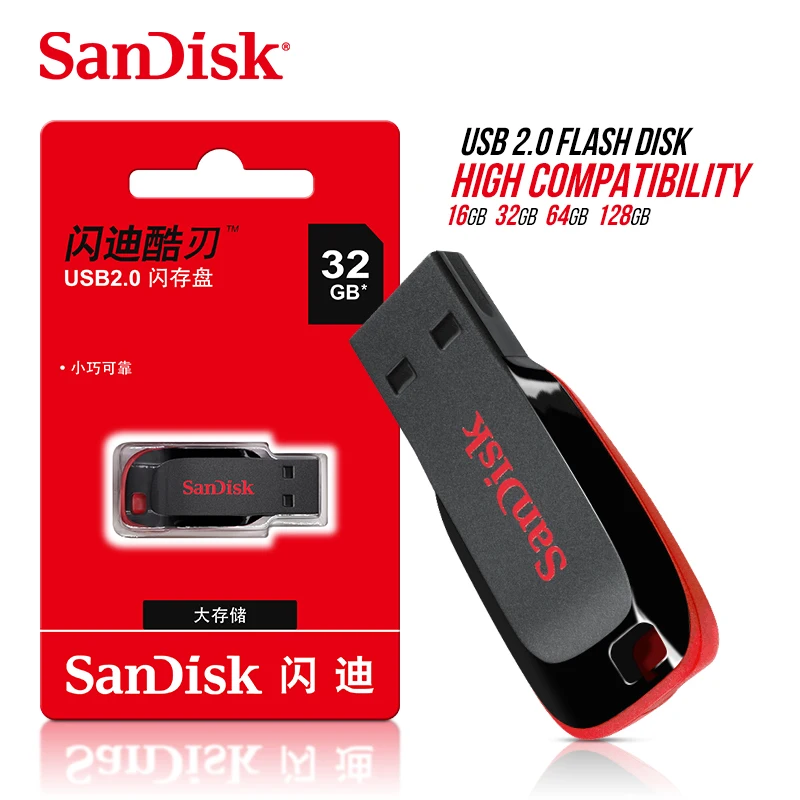 

Original SanDisk Cruzer Blade CZ50 USB Flash Drive 128GB 64GB 32GB 16GB Pen Drive USB 2.0 Support official verification