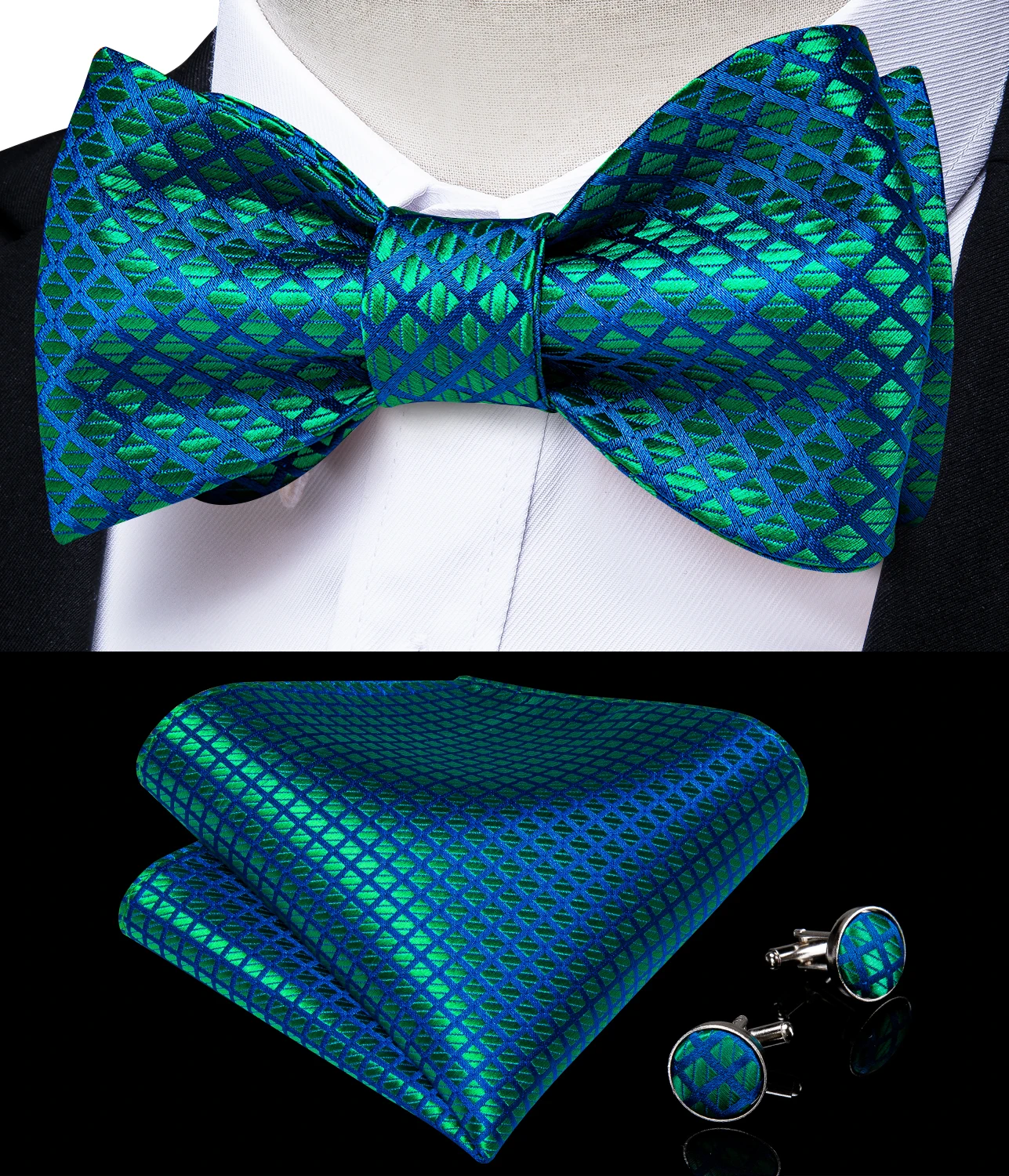 Teal Green Blue Plaid Men's Bow Tie Handkerchief Cufflinks Set Luxury Silk Woven Men Butterfly Groom Bowknot #3010 DiBanGu
Teal Green Blue Plaid Men's Bow Tie Handkerchief Cufflinks Set Luxury Silk Woven Men Butterfly Groom Bowknot #3010 DiBanGu
