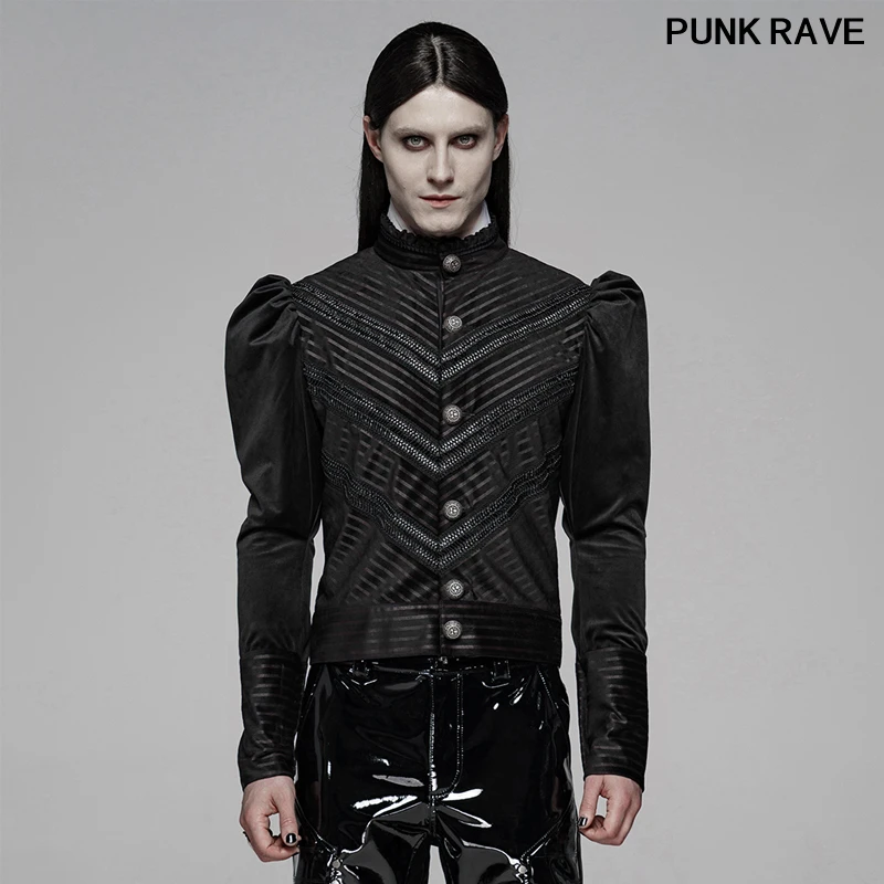 Gothic Stripe Velvet Classic Button Decoration Bubble Sleeve Shirt Classic black cool Men Short Blouse PUNK RAVE WY-1103XDM
Gothic Stripe Velvet Classic Button Decoration Bubble Sleeve Shirt Classic black cool Men Short Blouse PUNK RAVE WY-1103XDM