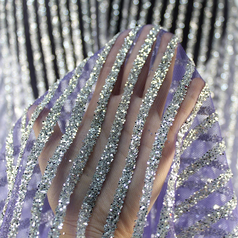 High Quality Silver Glitter Striped Sequence Gradual Purple French Net Tulle Lace Sequins Fabric 5 Yards for African Party Dress
High Quality Silver Glitter Striped Sequence Gradual Purple French Net Tulle Lace Sequins Fabric 5 Yards for African Party Dress