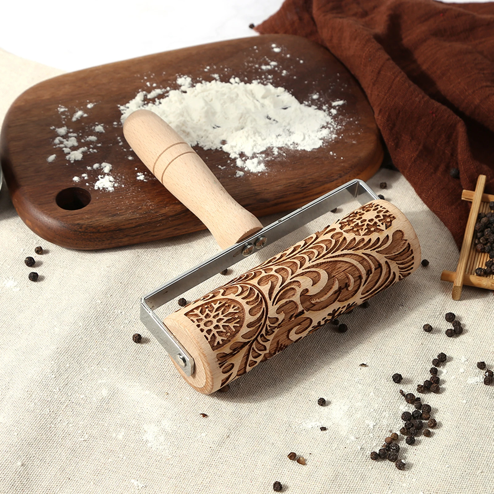 Christmas Printed Rolling Pin with Carved Flowers Birds Handle Wooden Engraved Rolling Pin for DIY Xmas Cookie Baking Pastry
Christmas Printed Rolling Pin with Carved Flowers Birds Handle Wooden Engraved Rolling Pin for DIY Xmas Cookie Baking Pastry