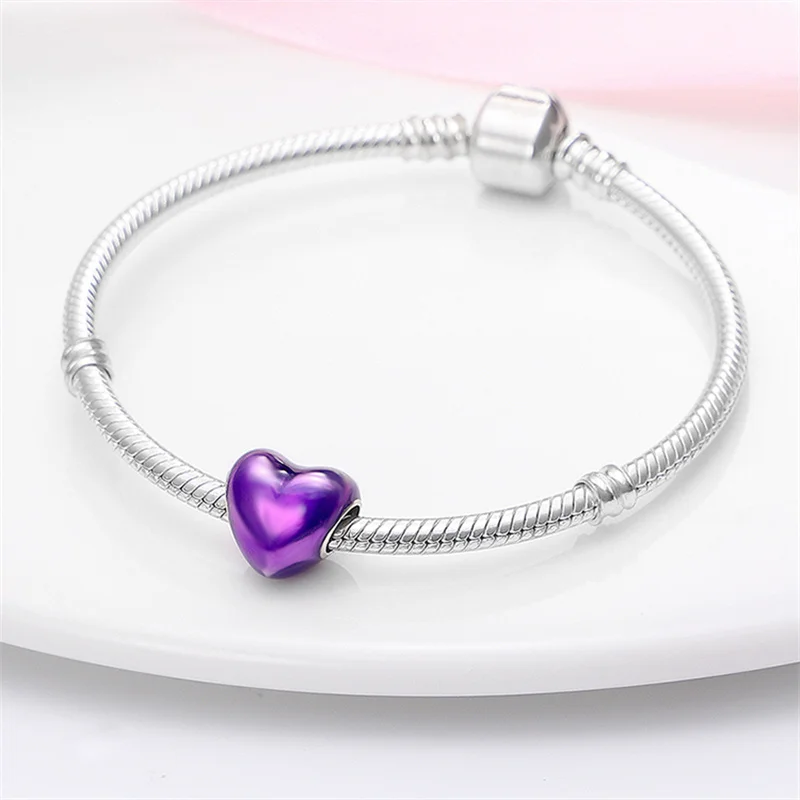 2021 New Silver Fits Original Pandora Bracelet Necklace Purple Heart-Shaped Bead plata de ley Charms Bead Woman DIY Jewelry Gift 
2021 New Silver Fits Original Pandora Bracelet Necklace Purple Heart-Shaped Bead plata de ley Charms Bead Woman DIY Jewelry Gift